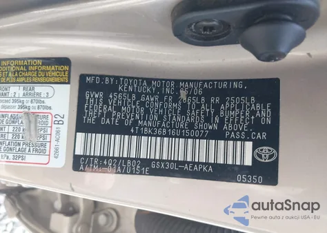 2006 Toyota Avalon Limited from USA, damaged, VIN 4T1BK36B16U150077
